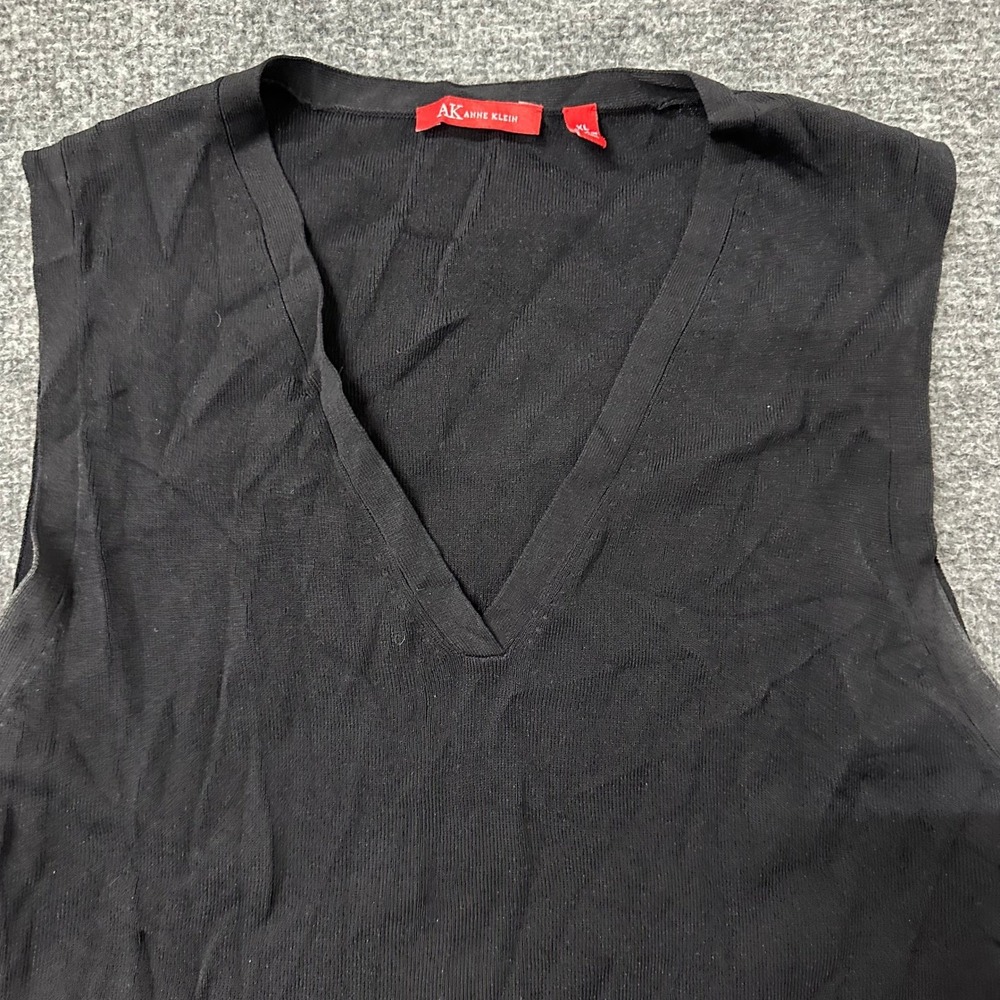 Anne Klein Tank Top Womens XL Black V-Neck Ribbed Knit Sleeveless Shell Sweater
